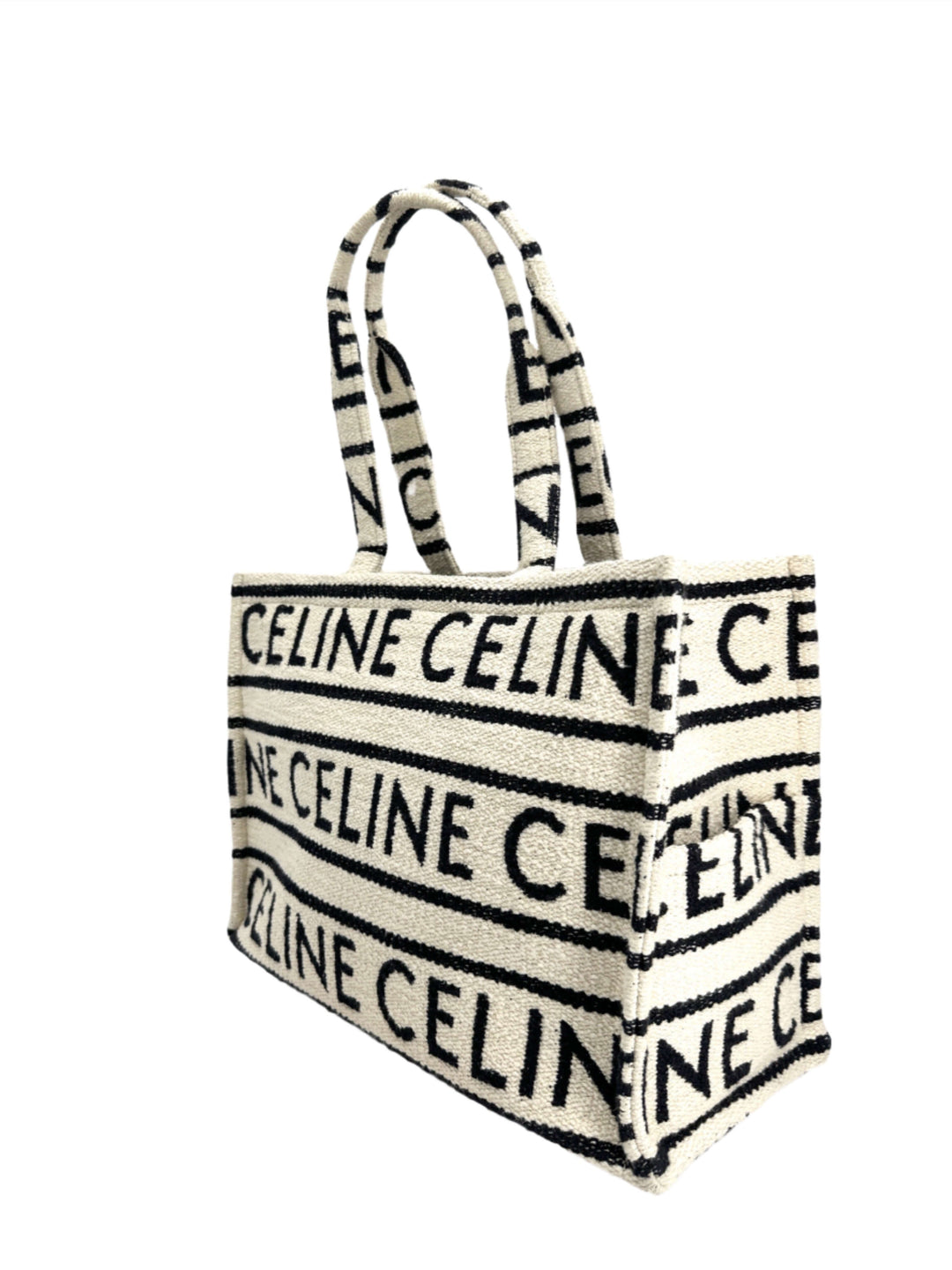 CELINE Canvas Large All Over Cabas Thais bag with black logo pattern