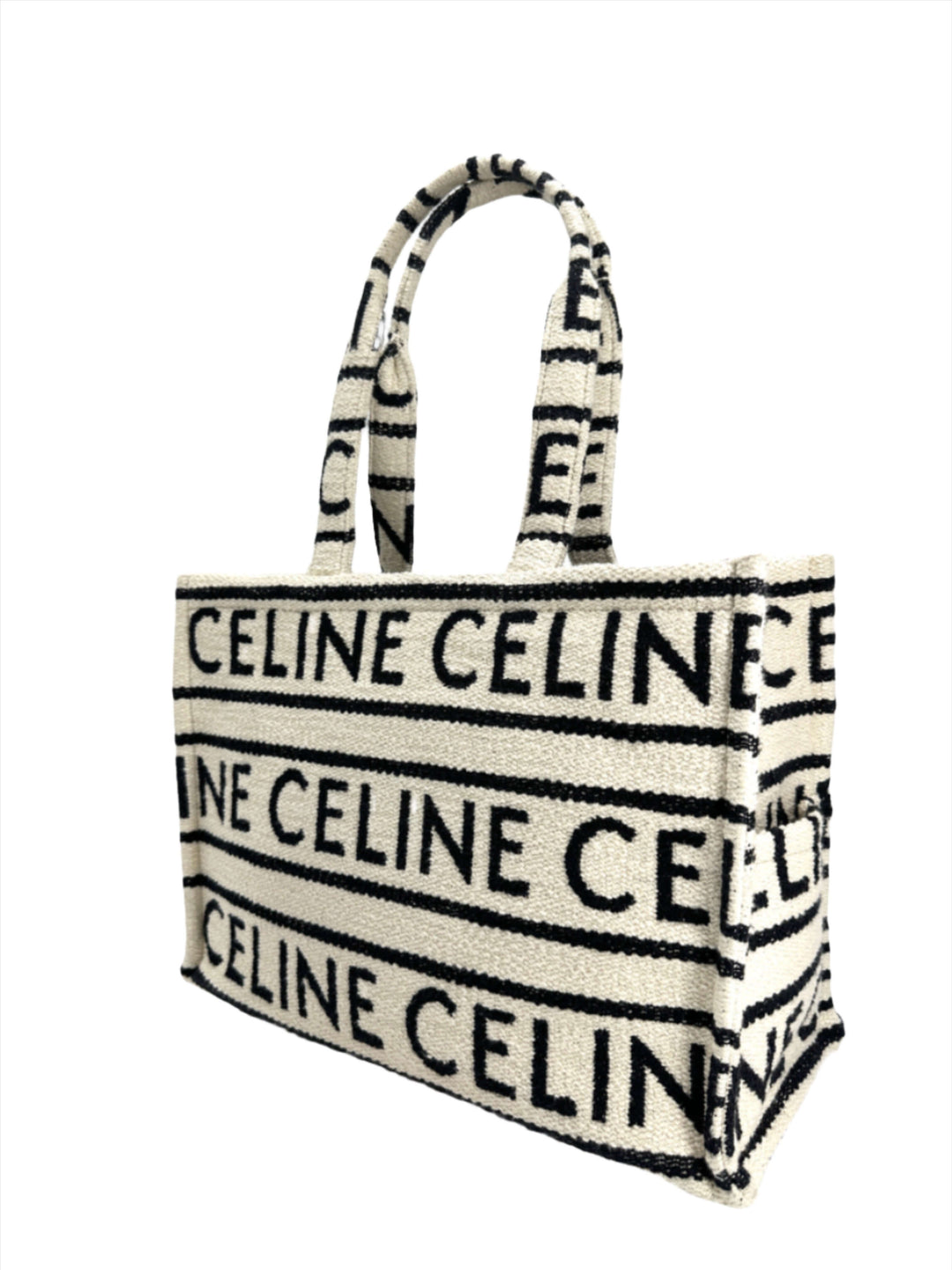 CELINE Canvas Large All Over Cabas Thais tote bag in black and white with logo print, stylish and spacious design