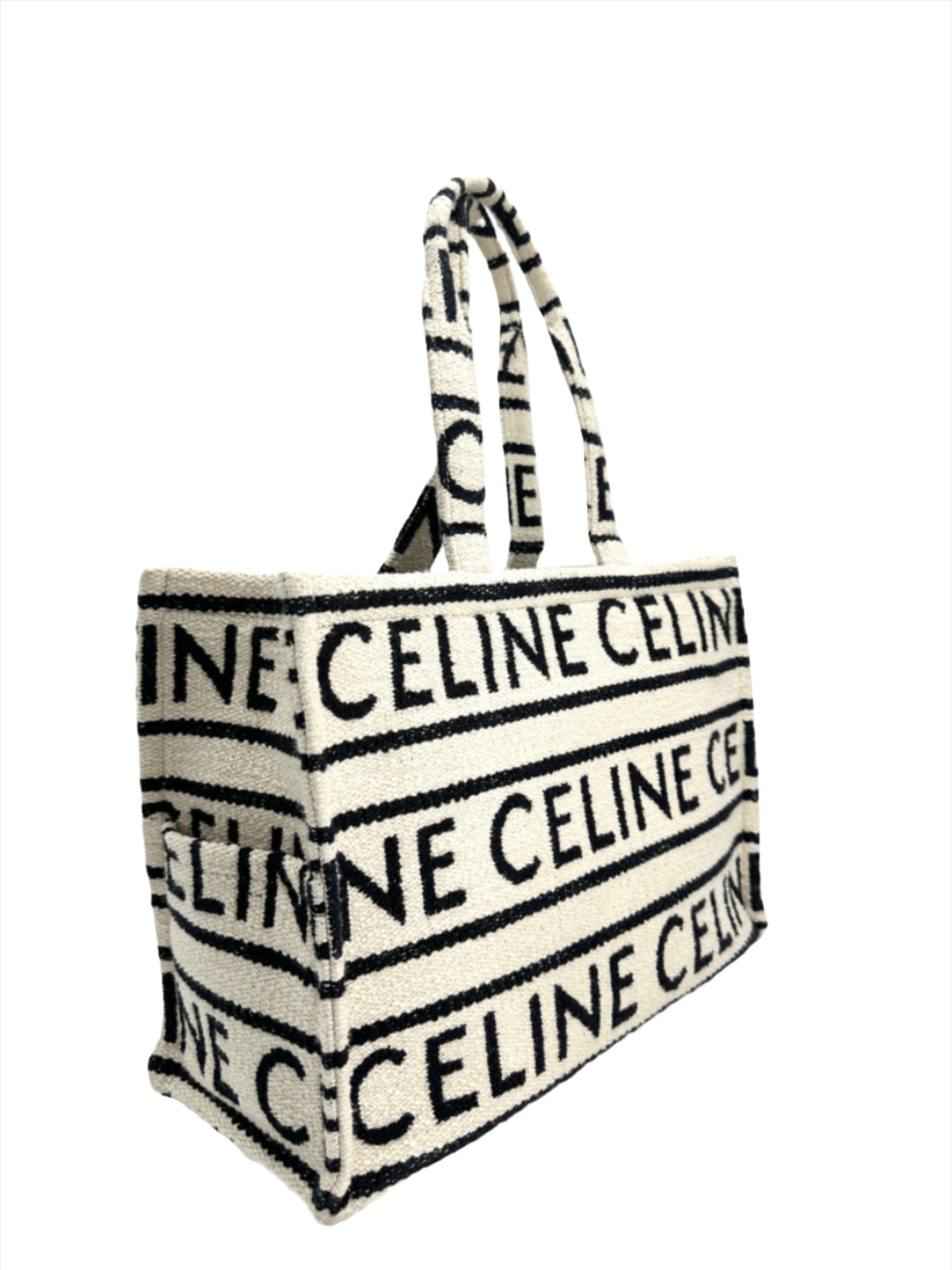 CELINE Canvas Large All Over Cabas Thais designer handbag with iconic logo pattern.