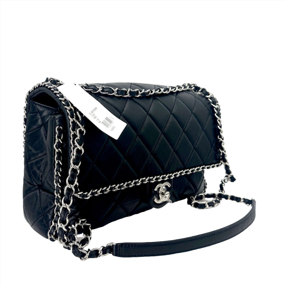 Authentic Chanel Jumbo Classic Lambskin Double Flap in Black with Silver Hardware