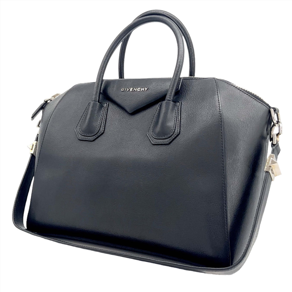 GIVENCHY Medium Sugar Antigona Black Leather Handbag with Dual Handles and Shoulder Strap