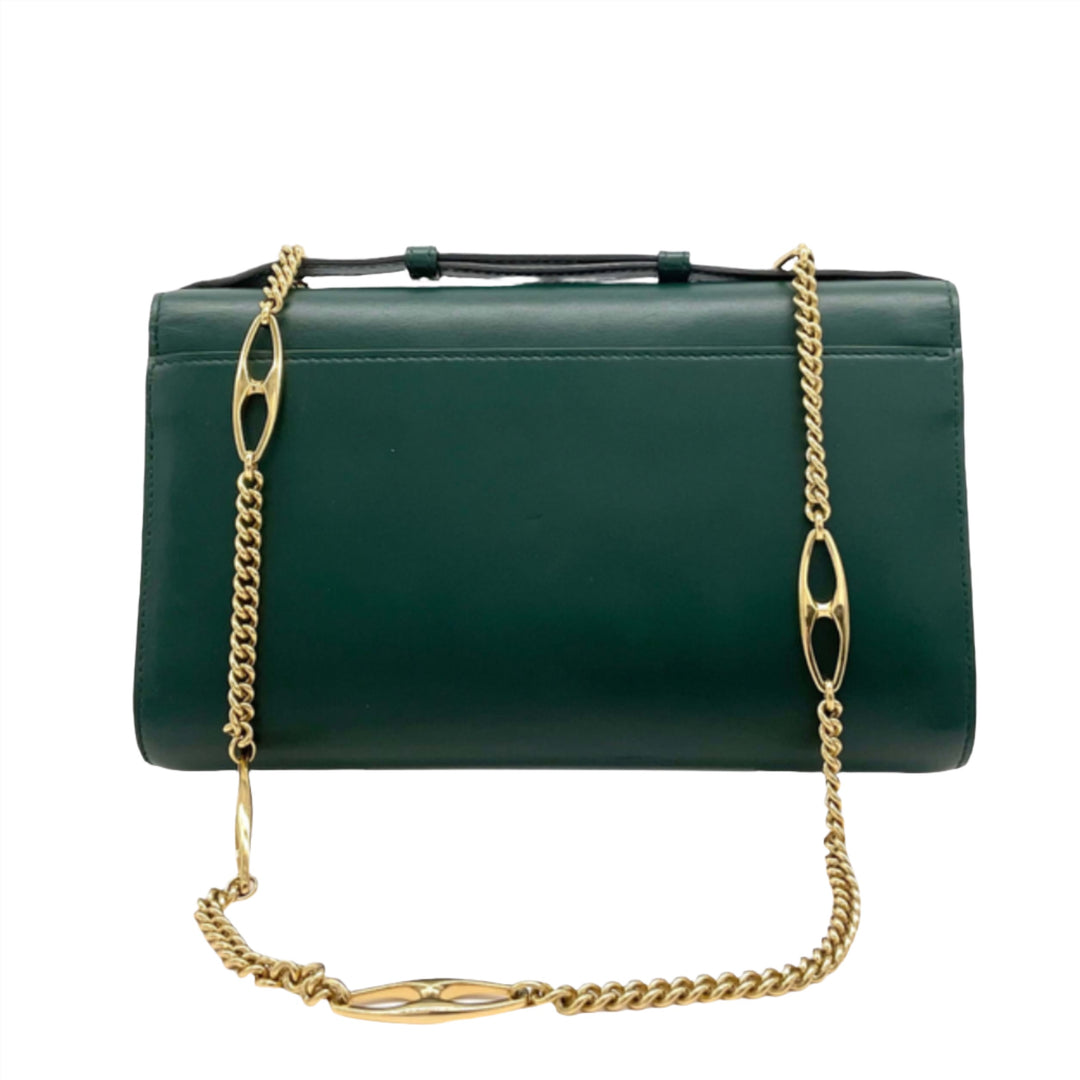 Gucci Zumi Smooth Leather Small Shoulder Bag in Elegant Green with Gold Chain.