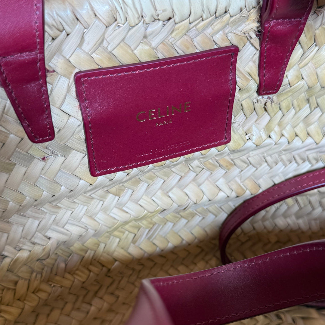 Authentic CELINE Raffia Calfskin Triomphe Teen Panier in Red