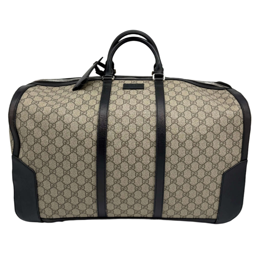 Authentic Gucci GG Supreme Duffle Carry-on Bag in beige canvas, perfect for stylish travel.