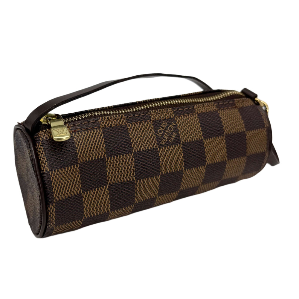 Louis Vuitton Damier Ebene Mini Papillon bag, showcasing signature coated canvas and elegant brass hardware.