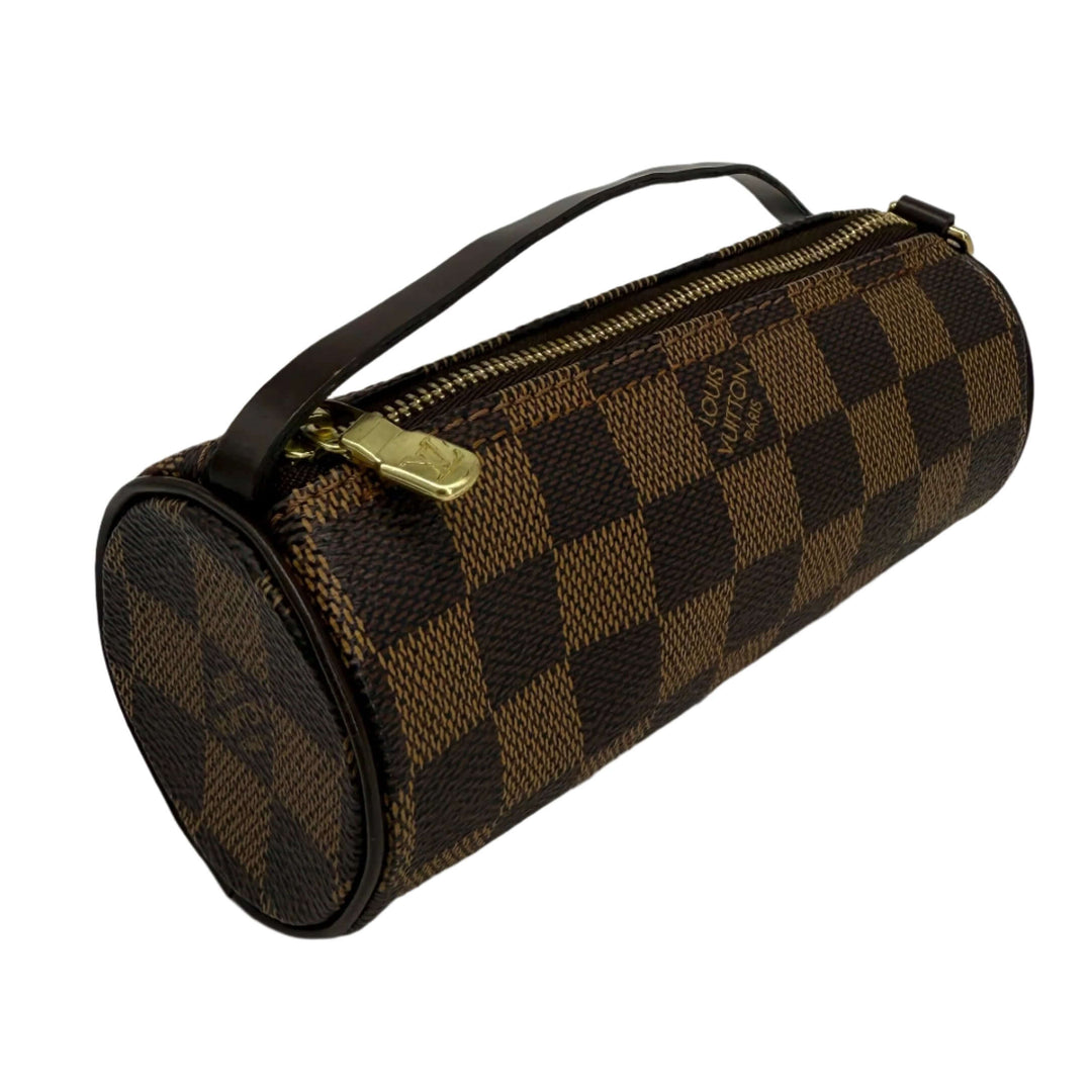 Louis Vuitton Damier Ebene Mini Papillon bag featuring signature checkered pattern and gold hardware.