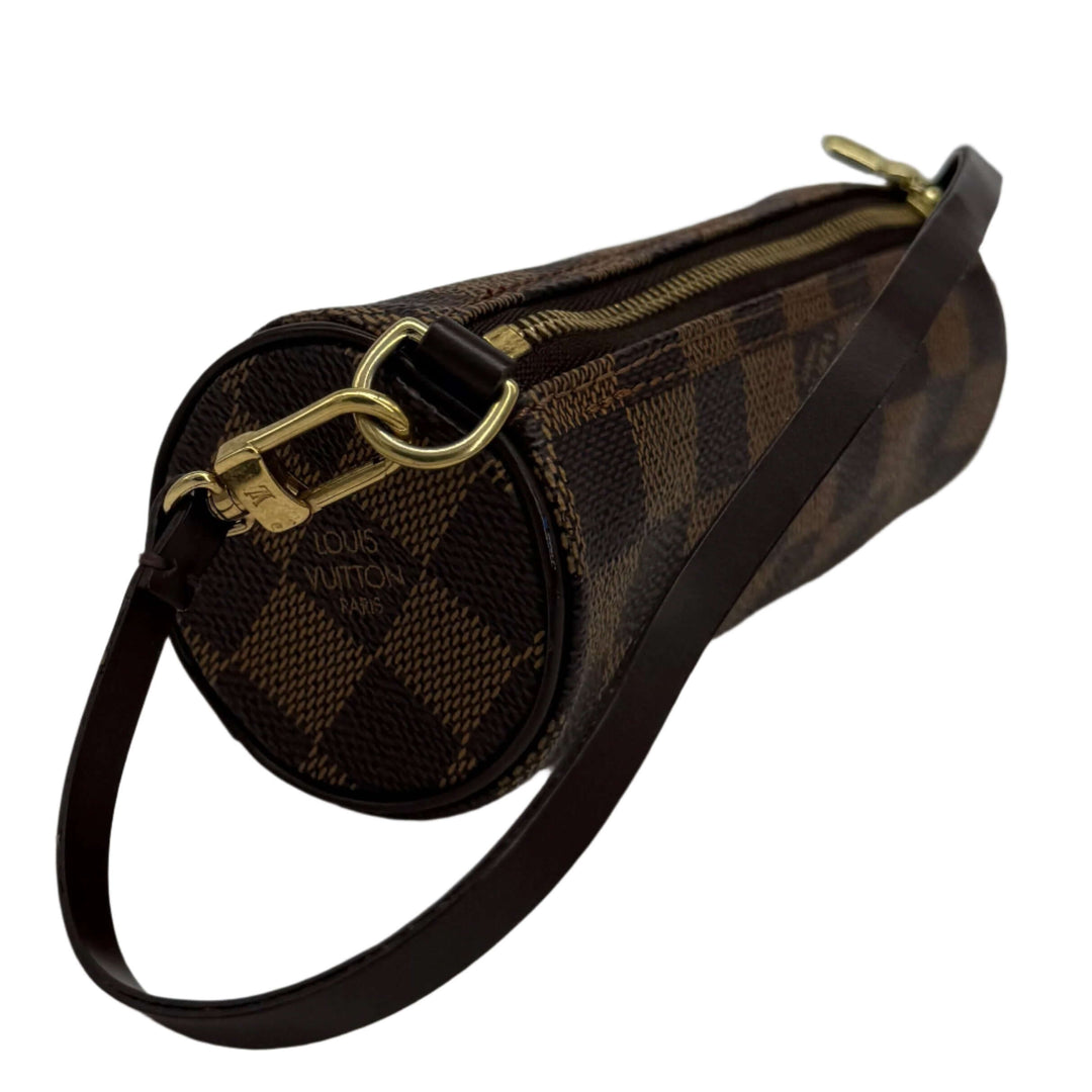 Louis Vuitton Damier Ebene Mini Papillon, authentic pre-owned handbag with signature checkered canvas and leather strap.