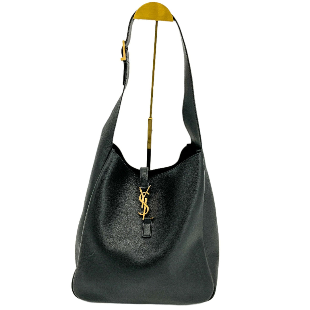 YSL Black Le 5 A 7 Large Bag with Gold Logo Hardware and Adjustable Strap