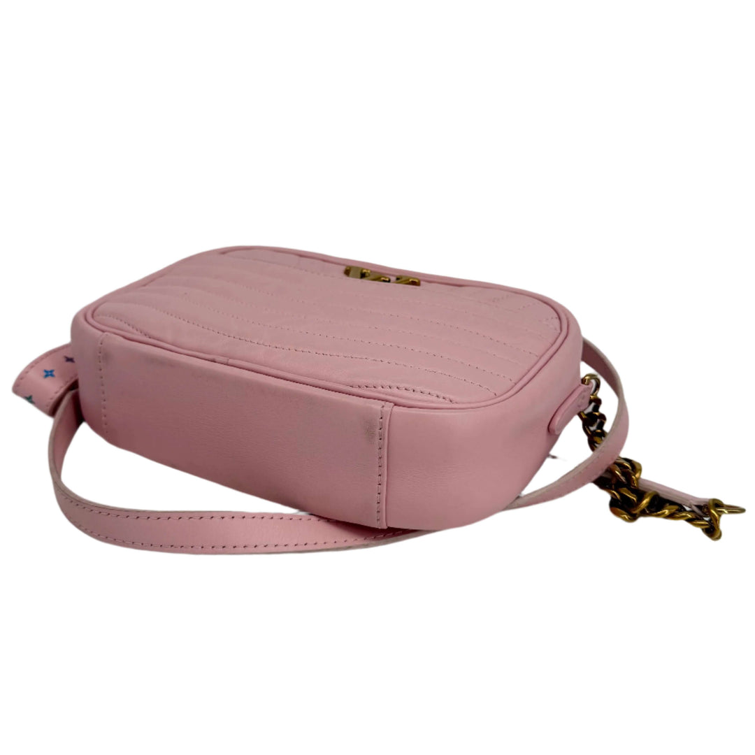 Louis Vuitton Quilted Calfskin New Wave Camera Bag in Smoothie Pink - Side view showing smooth leather and gold-tone hardware.