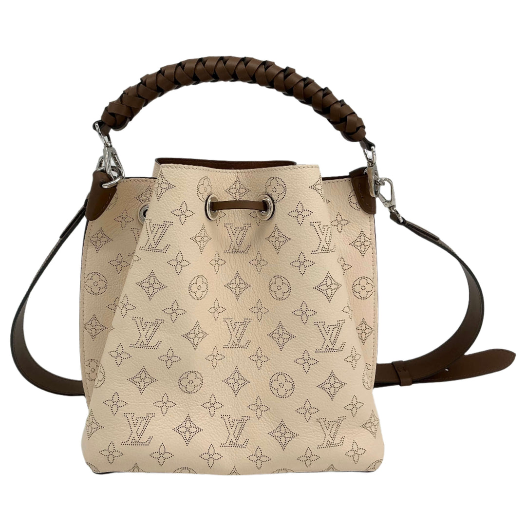 Louis Vuitton Mahina Muria in Crème, featuring perforated leather and braided handle, authentic pre-owned handbag.