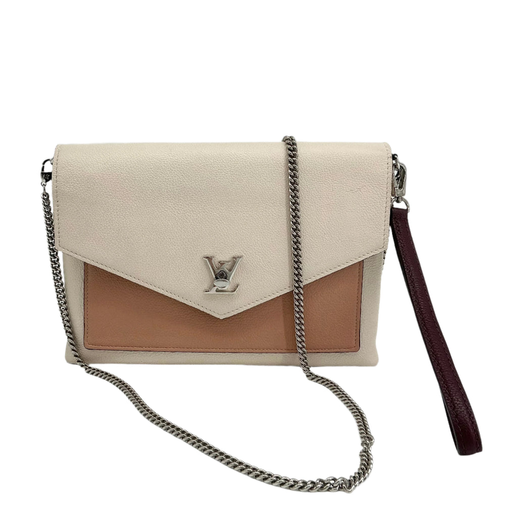 Authentic Louis Vuitton Soft Calfskin My Lockme Pochette in Cream and Beige with Chain Strap