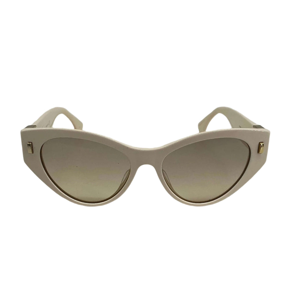 Fendi Eyewear Cat-Eye Frame Sunglasses in beige with shaded lenses, featuring iconic design and Italian craftsmanship.