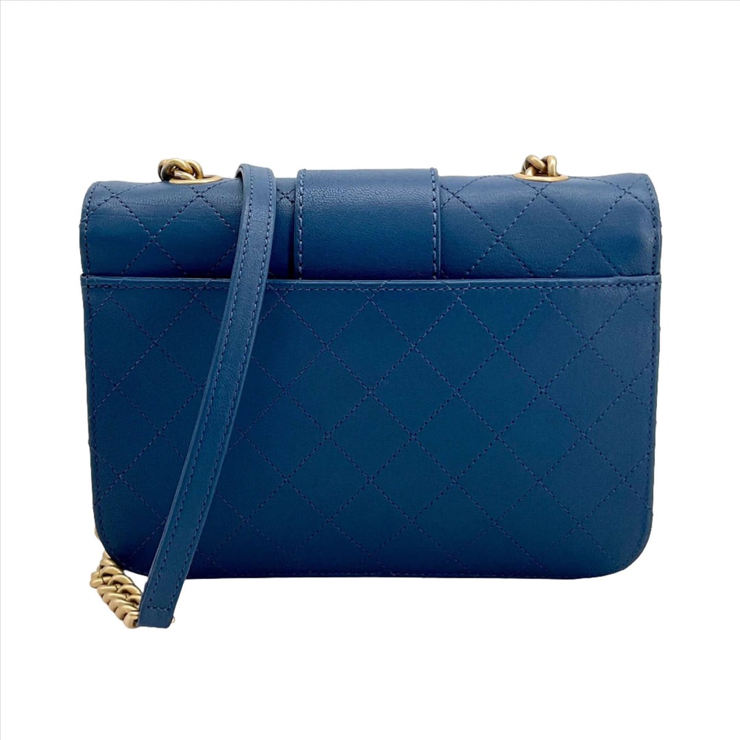 Chanel Mini Chain Front Classic Single Flap Bag in Blue with Quilted Design - Back View